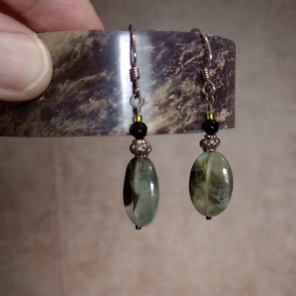 Elegant Moss AgateStone Dangle Earrings